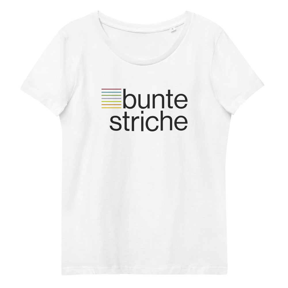 Enganliegendes Öko-T-Shirt für Damen mit buntestriche Logo